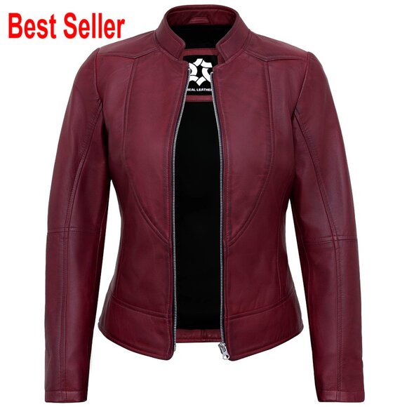 Real Lambskin Leather Jacket Women's Motorcycle Biker Style